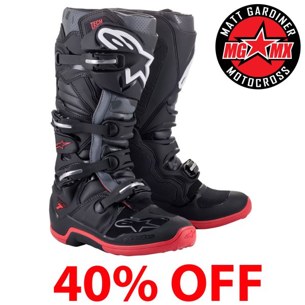 Alpinestars Tech 7 Motocross Boots - Black Cool Grey Red