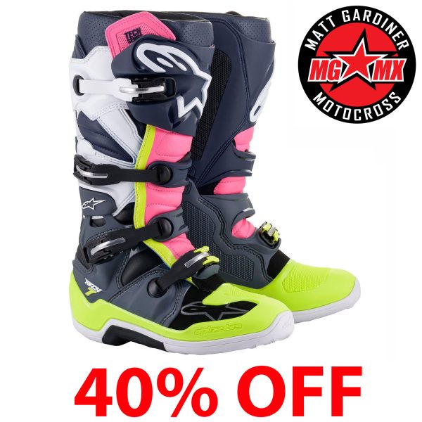 Alpinestars Tech 7 Motocross Boots - Dark Grey / Dark Blue / Pink Fluo