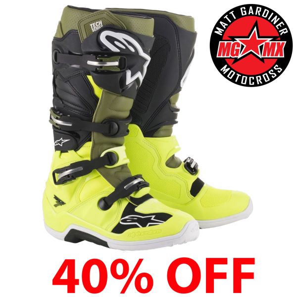 Alpinestars Tech 7 Motocross Boots - Yellow Fluo / Military Green / Black